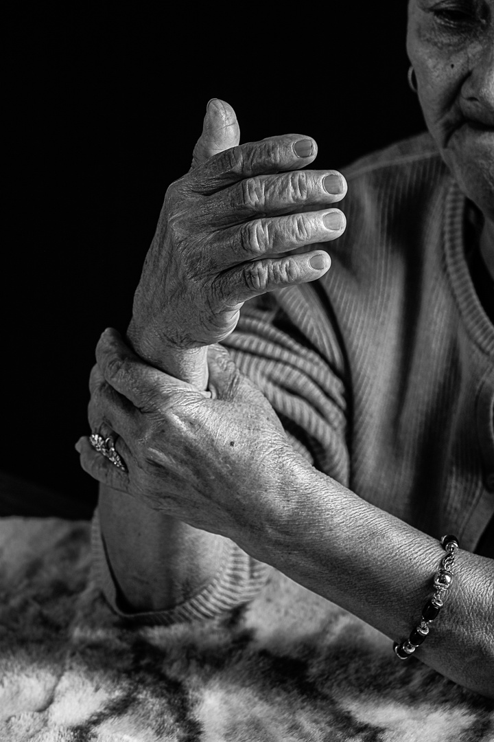 Senior Man with Wrinkled Hands